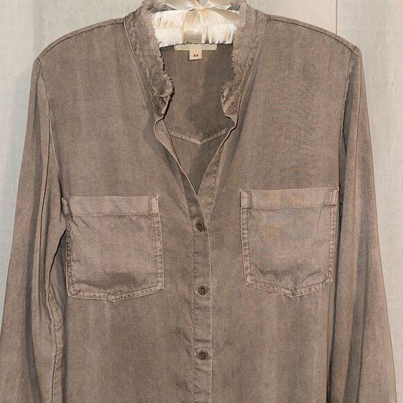 Anthropologie XS Cloth&Stone Stone Wash Tencel Lyocell Long Sleeve Shirt Dress - Picture 5 of 16